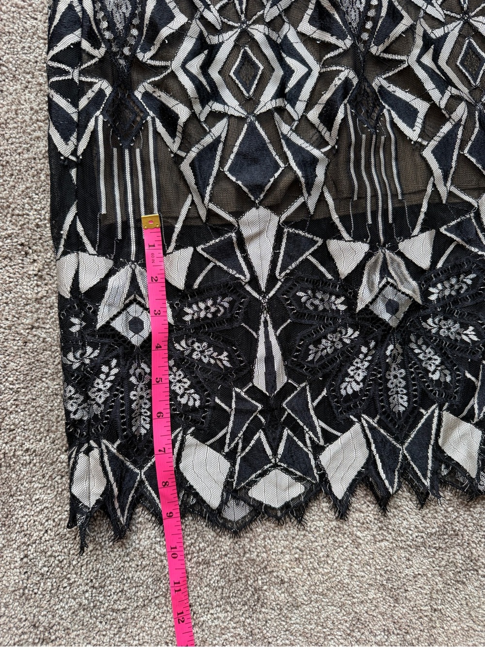 BCBGMaxAzria Black and Silver Metallic Geometric Lace Midi Dress - Picture 12 of 15